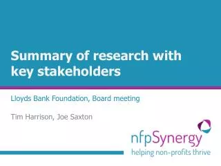 Summary of research with key stakeholders