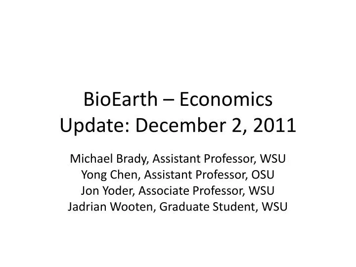 bioearth economics update december 2 2011