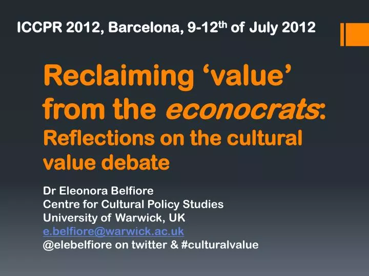 reclaiming value from the econocrats reflections on the cultural value debate