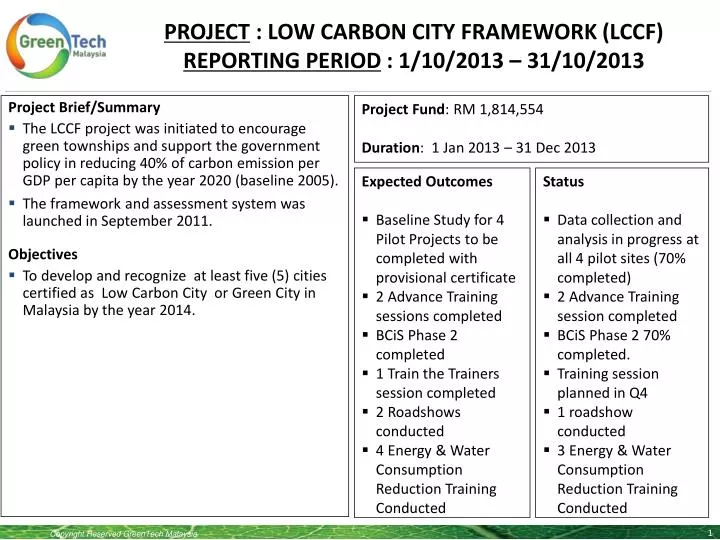 project low carbon city framework lccf reporting period 1 10 2013 31 10 2013