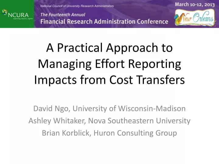 a practical approach to managing effort reporting impacts from cost transfers