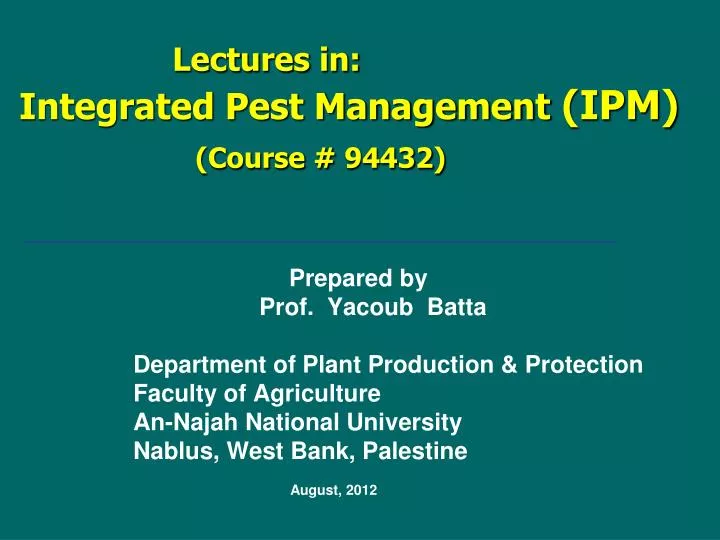 lectures in ipm integrated pest management course 94432