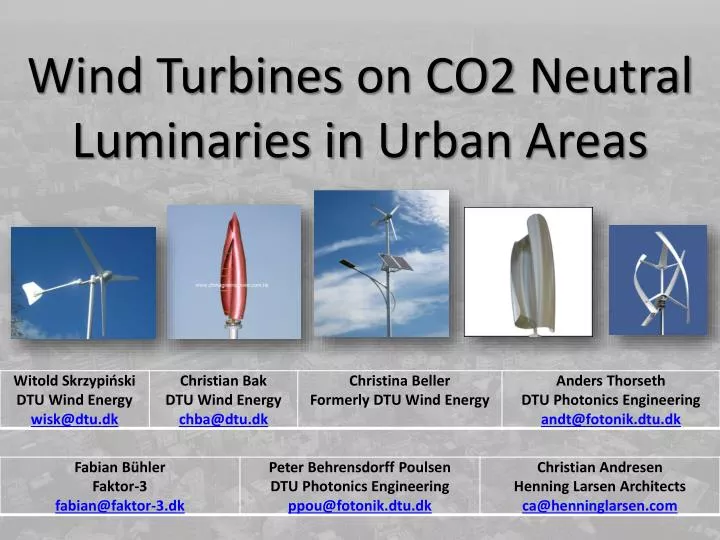 wind turbines on co2 neutral luminaries in urban areas