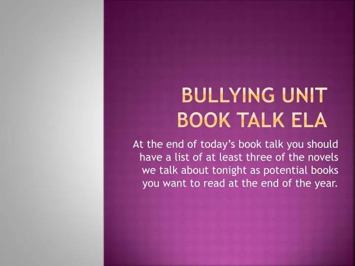 bullying unit book talk ela