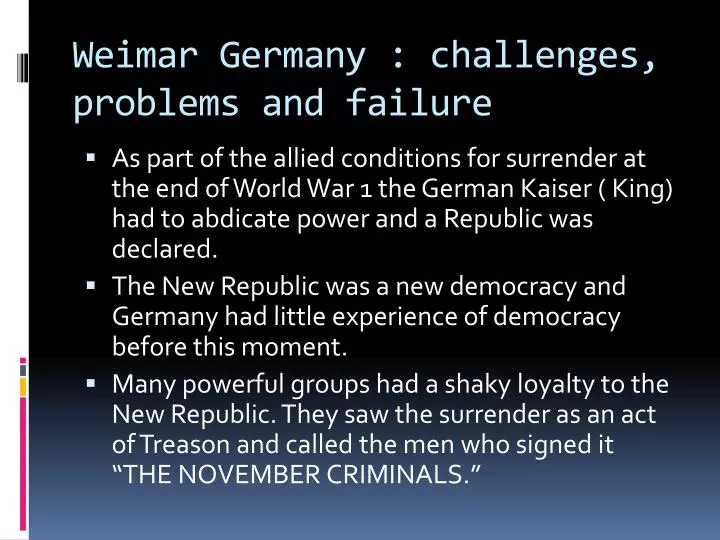 weimar germany challenges problems and failure