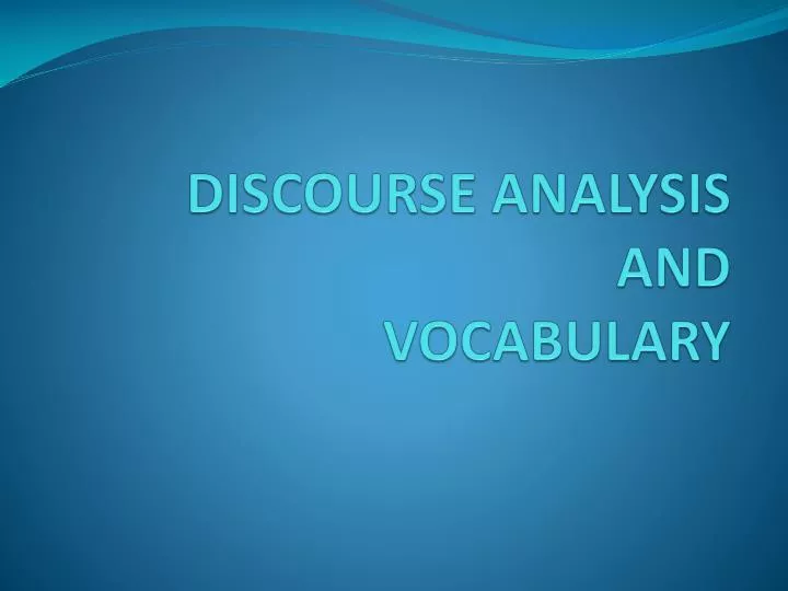 discourse analysis and vocabulary