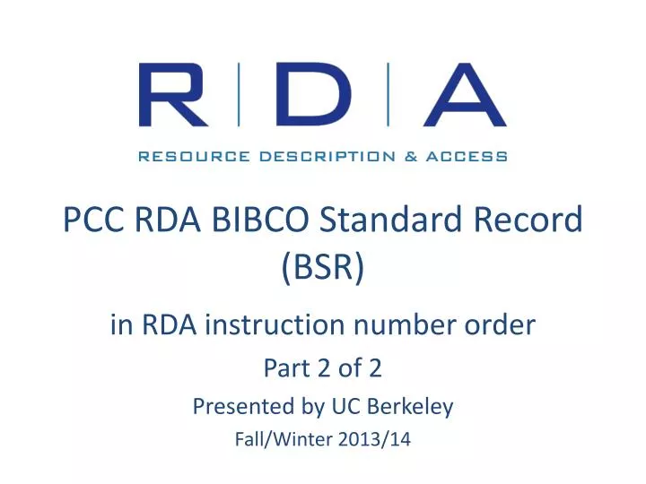 pcc rda bibco standard record bsr