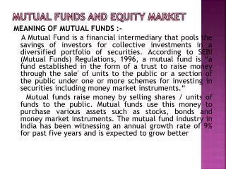 MUTUAL FUNDS AND EQUITY MARKET