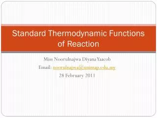 Standard Thermodynamic Functions of Reaction