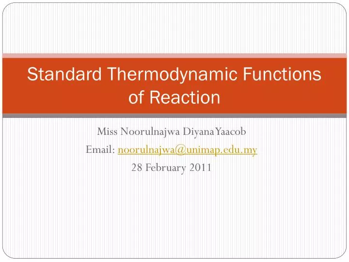 standard thermodynamic functions of reaction