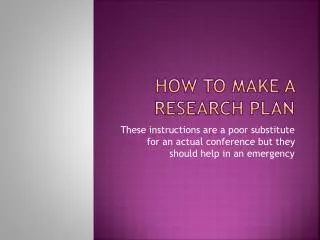 How to make a Research Plan