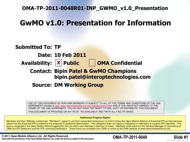 oma tp 2011 0048r01 inp gwmo v1 0 presentation gwmo v1 0 presentation for information