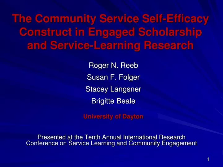 the community service self efficacy construct in engaged scholarship and service learning research