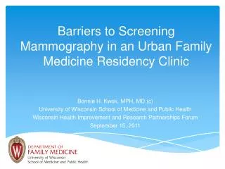 Barriers to Screening Mammography in an Urban Family Medicine Residency Clinic