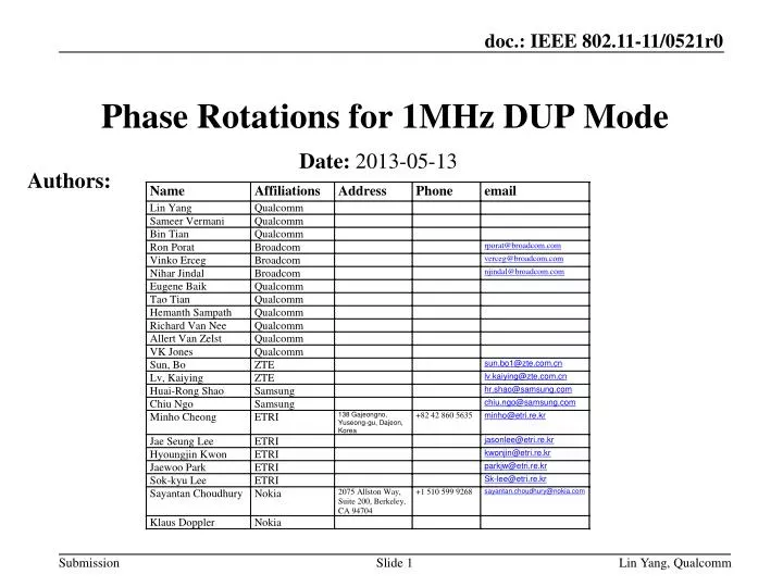 phase rotations for 1mhz dup mode