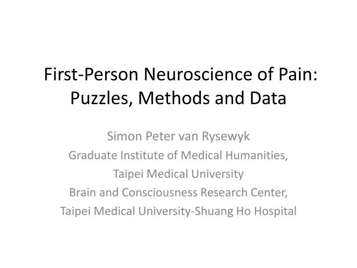 first person neuroscience of pain puzzles methods and data