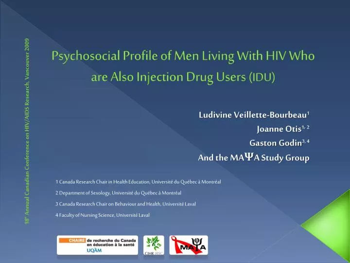psychosocial profile of men living with hiv who are also in j ection drug users idu
