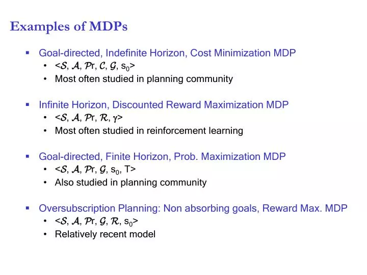 examples of mdps