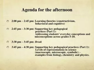 Agenda for the afternoon