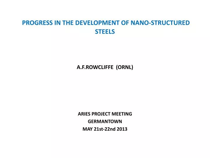progress in the development of nano structured steels