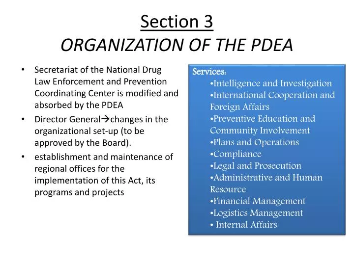 section 3 organization of the pdea