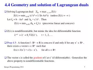 4.4 Geometry and solution of Lagrangean duals