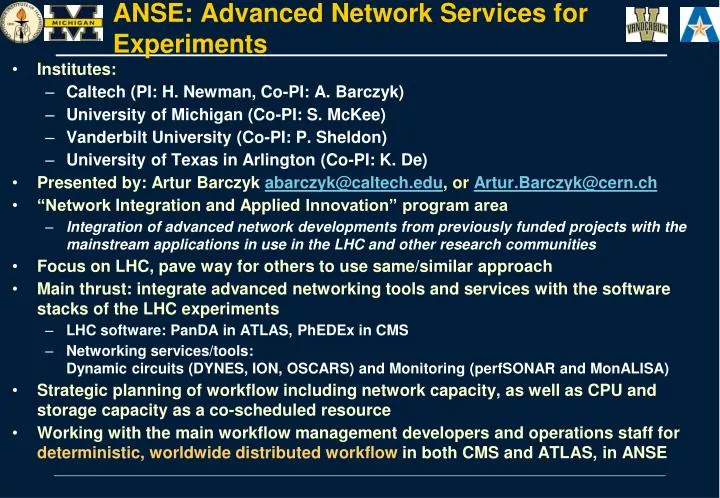 anse advanced network services for experiments