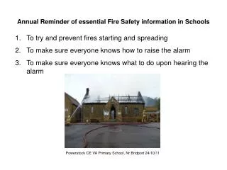 Annual Reminder of essential Fire Safety information in Schools
