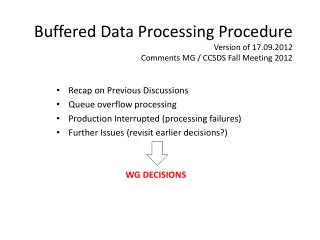 Buffered Data Processing Procedure Version of 17.09.2012 Comments MG / CCSDS Fall Meeting 2012