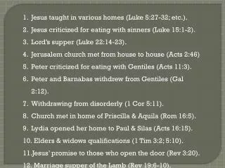 Jesus taught in various homes (Luke 5:27-32; etc.).