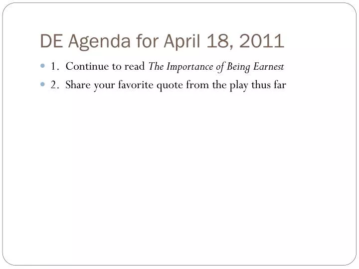 de agenda for april 18 2011