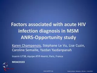 Factors associated with acute HIV infection diagnosis in MSM ANRS-Opportunity study