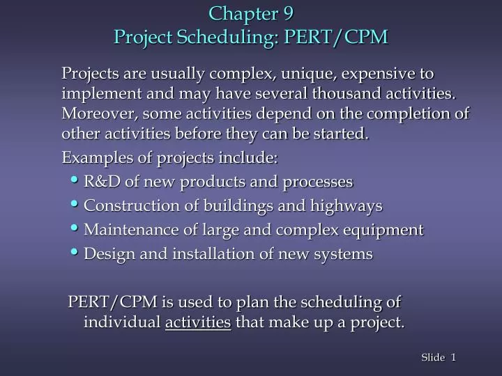 chapter 9 project scheduling pert cpm
