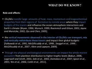 WHAT DO WE KNOW? Role and effects :