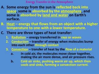 Energy Transfer in the Atmosphere