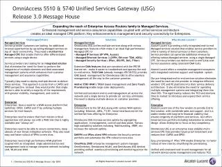 OmniAccess 5510 &amp; 5740 Unified Services Gateway (USG) Release 3.0 Message House
