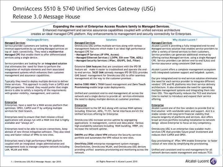 omniaccess 5510 5740 unified services gateway usg release 3 0 message house