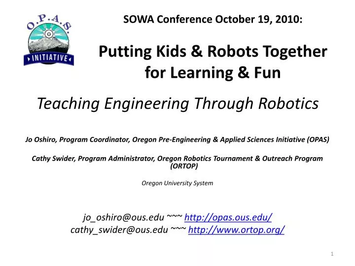 sowa conference october 19 2010 putting kids robots together for learning fun