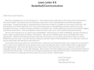 Lewis Letter # 8 Basketball/Communication