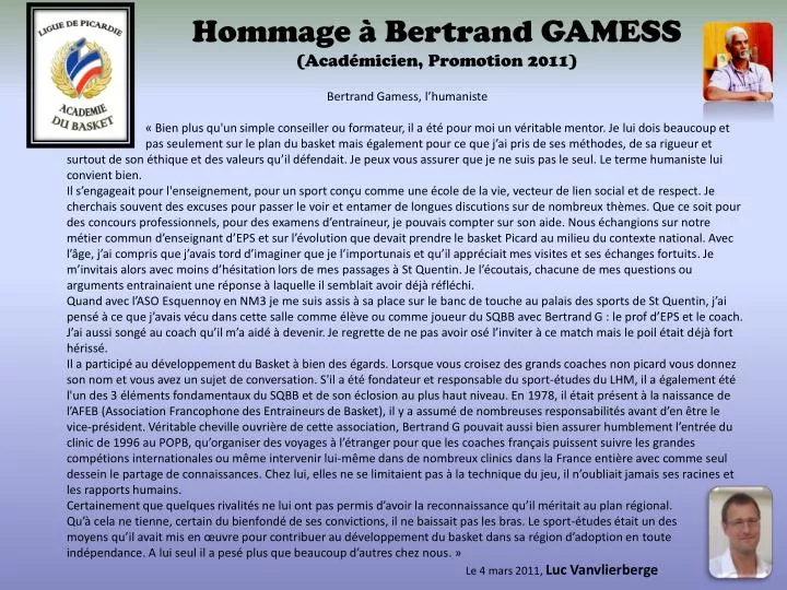 hommage bertrand gamess acad micien promotion 2011