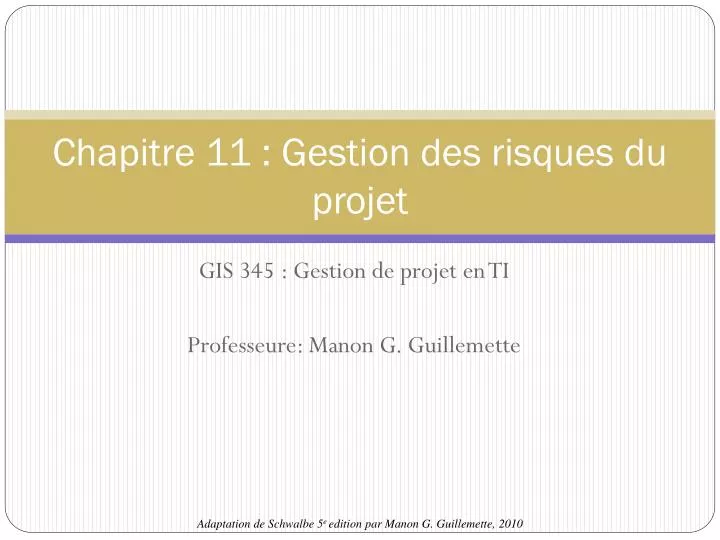 chapitre 11 gestion des risques du projet