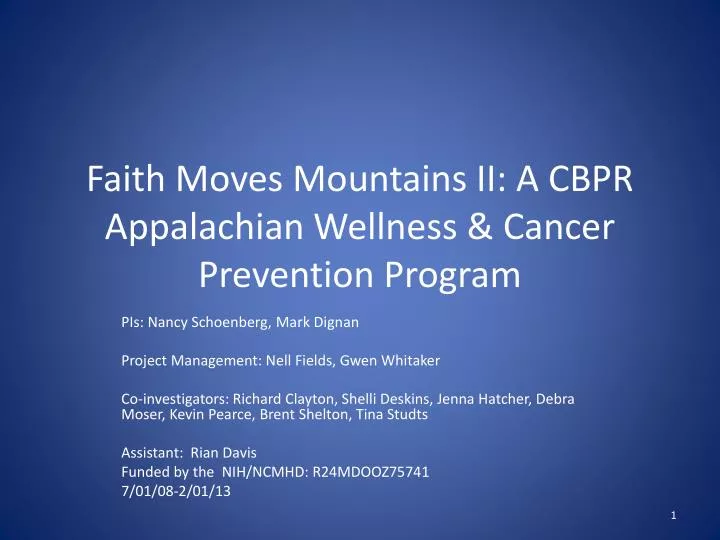 faith moves mountains ii a cbpr appalachian wellness cancer prevention program
