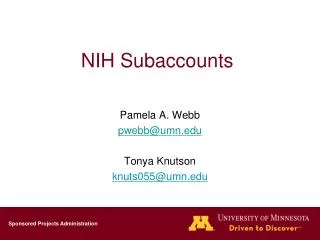 NIH Subaccounts