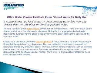Office Water Coolers Facilitate Clean Filtered Water for Daily Use