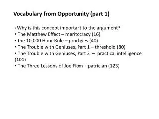 Vocabulary from Opportunity (part 1)