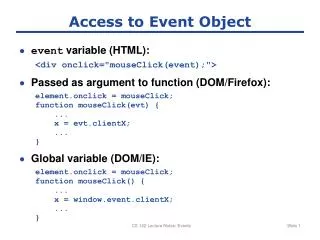 Access to Event Object