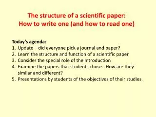 The structure of a scientific paper: How to write one (and how to read one)