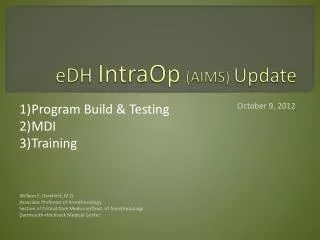 eDH IntraOp (AIMS) Update