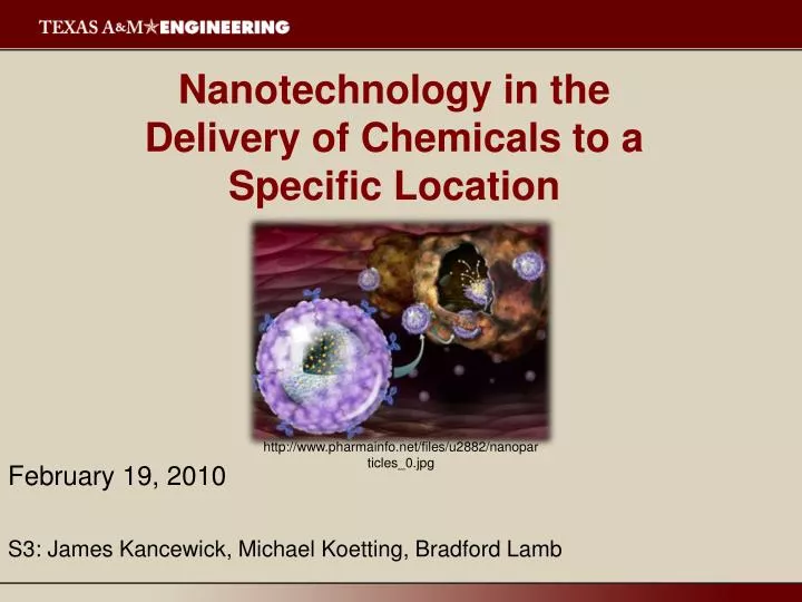 nanotechnology in the delivery of chemicals to a specific location