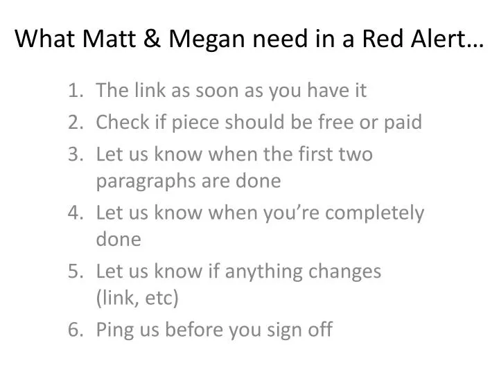 what matt megan need in a red alert